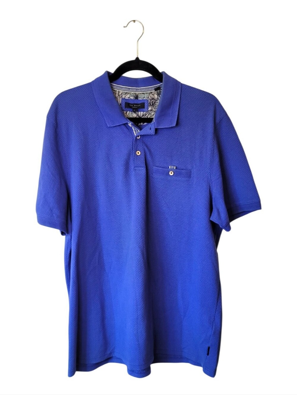 Ted Baker Blue Textured Short-Sleeve Polo Size 5/XL